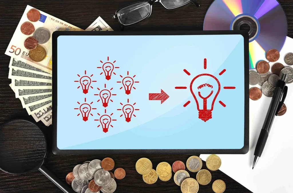 A tablet device showing multiple ideas create one great idea