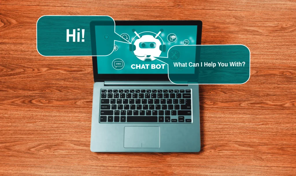 An image showing an implementation of chatbots in business to optimize efficiency and customer interaction.