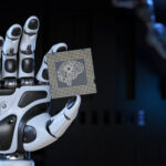 Robot's Hand Holding an Artificial Intelligence Computer Processor Unit